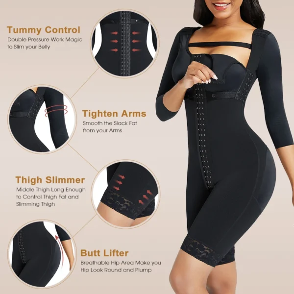 New Design High Elastic Lace Bottom Compression | Adjustable Hooks Full Body Shaper | W/Sleeves for Women