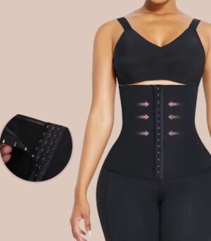 High waist fat-burning shapewear leggings with tummy control, side pockets, and 3-hook closure in black, red, and green – plus size options available