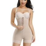 Full body underbust shaper with zipper and removable straps, triple-layer tummy