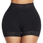 high-waist lace butt enhancer panty with hip wrinkle design, glue bones, and anti-curl leg openings for all-day slimming and lift.