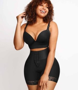 Butt Lifter Tummy Control Middle Waisted Mid Thigh Shaper Shorts---Comfy elastic waistband allows maximum elasticity & resistance for the abdomen flattening effect.