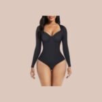 Model wearing luxury body shaper under dress, showing seamless and slimming effect