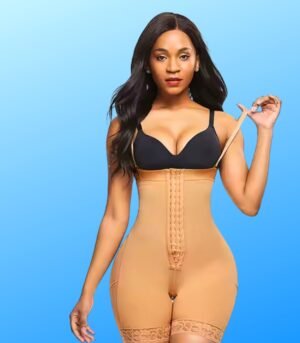 Plus Size Seamless Black Full Body Shaper with Lace Trim – Tummy Control Bodysuit for Women