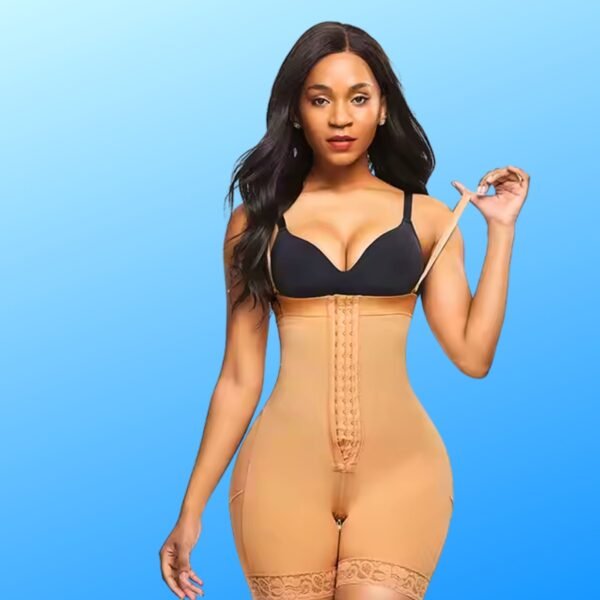Plus Size Seamless Black Full Body Shaper with Lace Trim – Tummy Control Bodysuit for Women