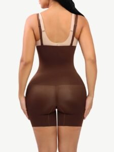 Woman wearing seamless body shaper shorts with tummy control and high waist fit