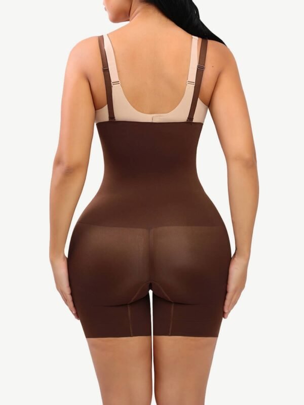 Woman wearing seamless body shaper shorts with tummy control and high waist fit