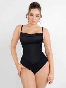 Two-piece shapewear outfit with built-in corset, retro neckline, and tummy control design