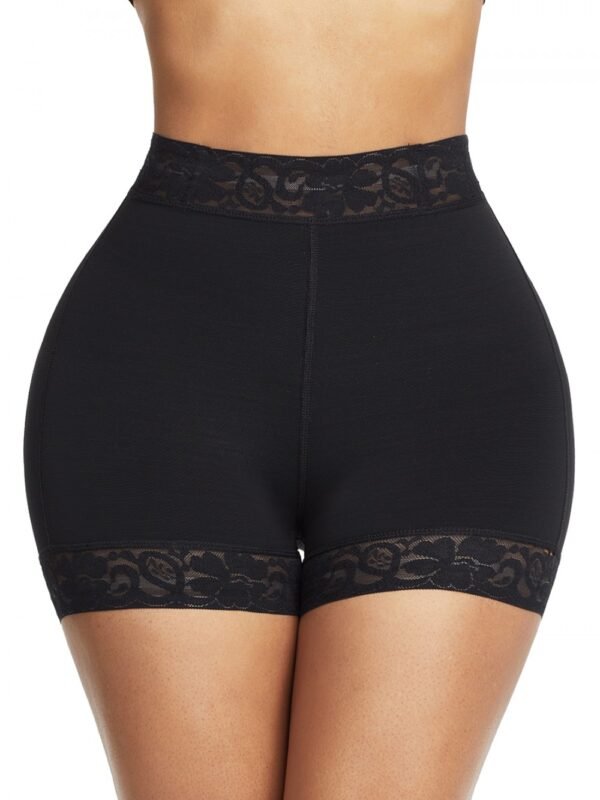 Black high-waisted lace shapewear panty with butt-lifting and tummy control design short