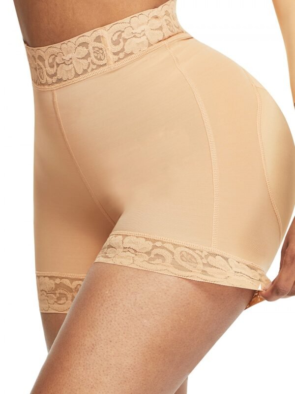 Seamless butt lifter shapewear with anti-roll waistband and lace trim
