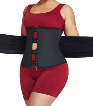Black Latex Waist Trainer | Three Belts 7 Steel Bones
