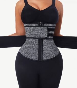 Gray Waist Trainer | Neoprene 7 Steel Bones with Zipper