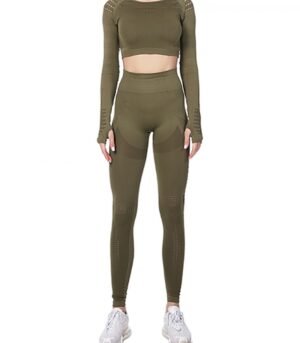 Sports Suit | Army Green Hollow Out Full-Length Sports Suit