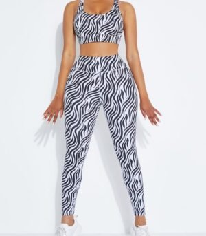 Activewear Set | Black Zebra Print High-Waist Yoga Outfit