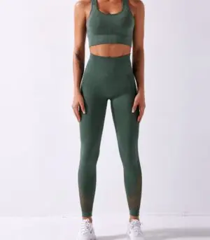 Activewear Set | Blackish Green Yoga Bra & Seamless Leggings