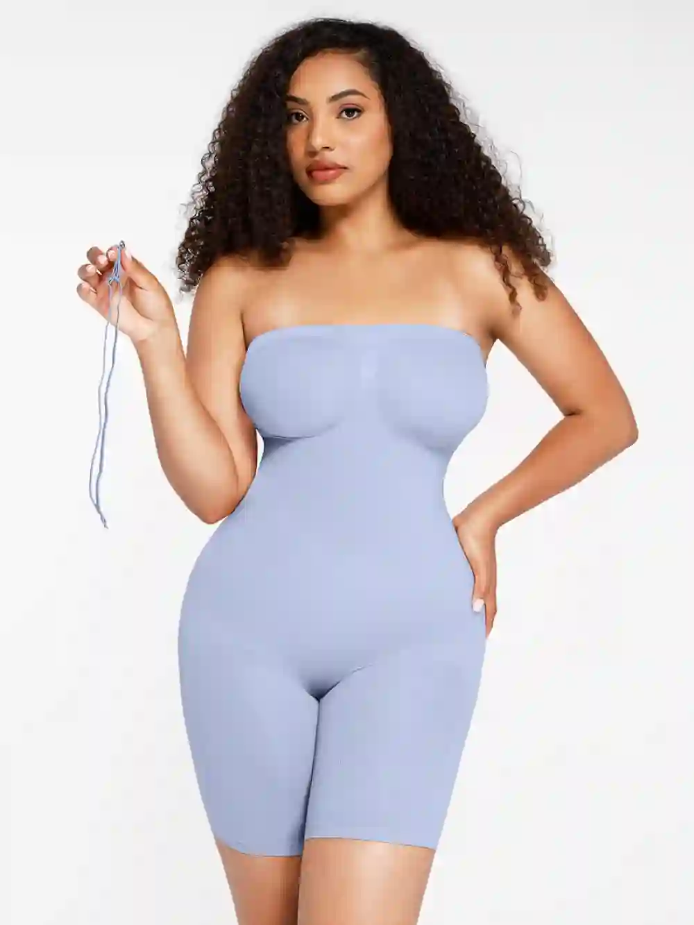 Strapless Shapewear Butt Lifting Tummy Control Bodysuit blue front look