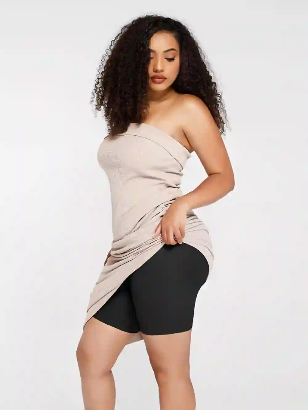 Strapless Shapewear Butt Lifting Tummy Control Bodysuit-black left side under dress look