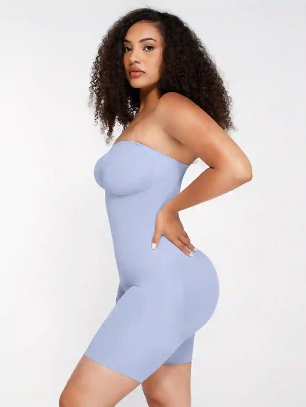 Strapless Shapewear Butt Lifting Tummy Control Bodysuit-Lite blue left side look