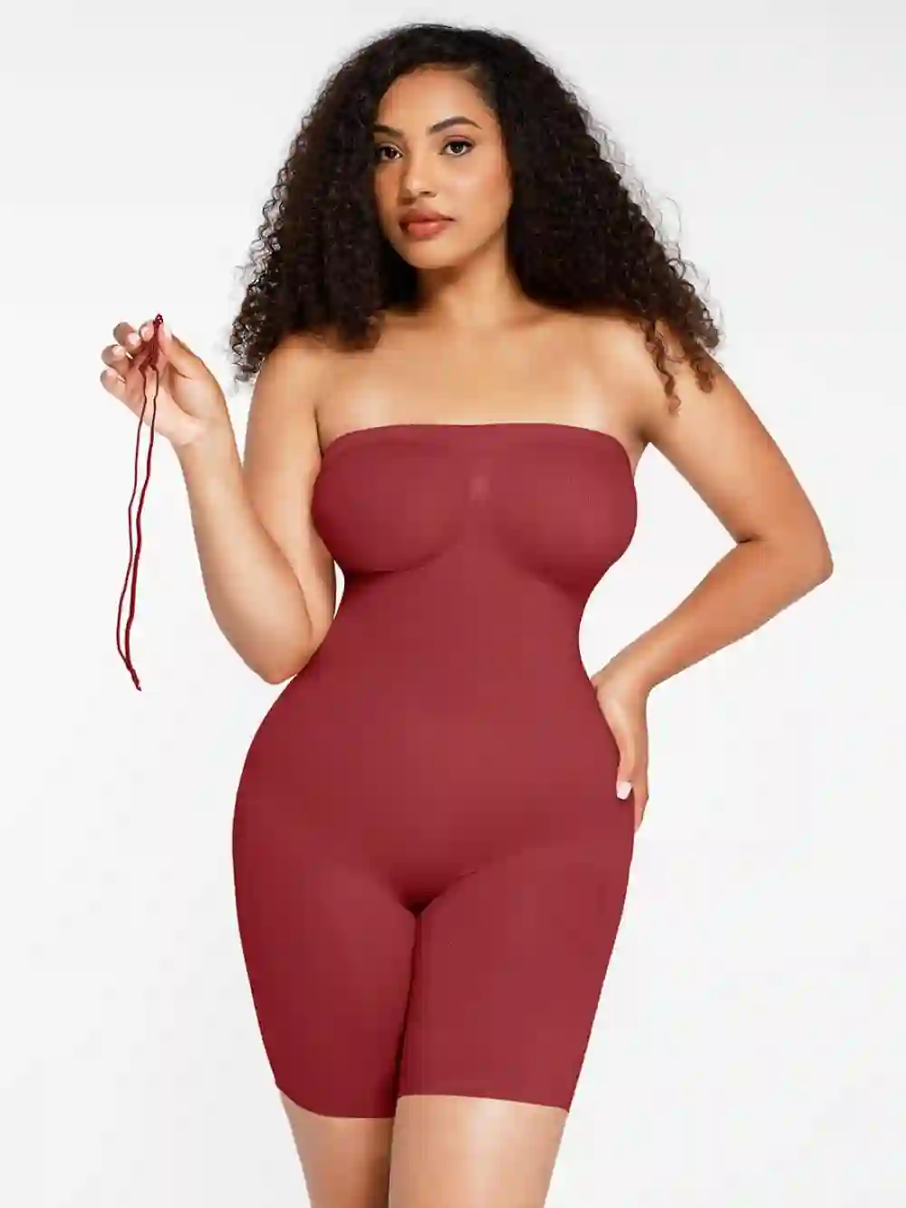 Strapless Shapewear Butt Lifting Tummy Control Bodysuit-Red front look