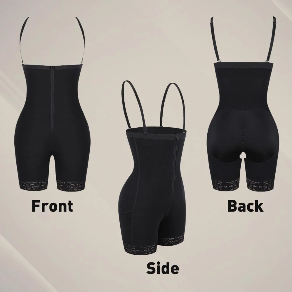 Full body shaper front, side, and back view