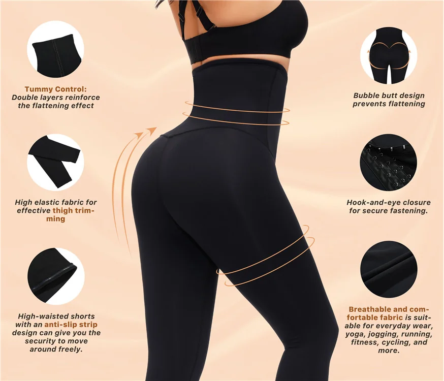high waist compression leggings with adjustable hooks for tummy control, waist shaping and comfortable everyday support.